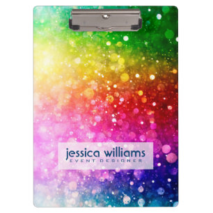 Rainbow Colours Bokeh Glitter Clipboard