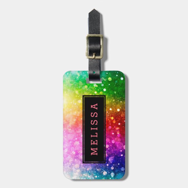 Rainbow Colours  Bokeh Glitter Texture Luggage Tag (Front Vertical)