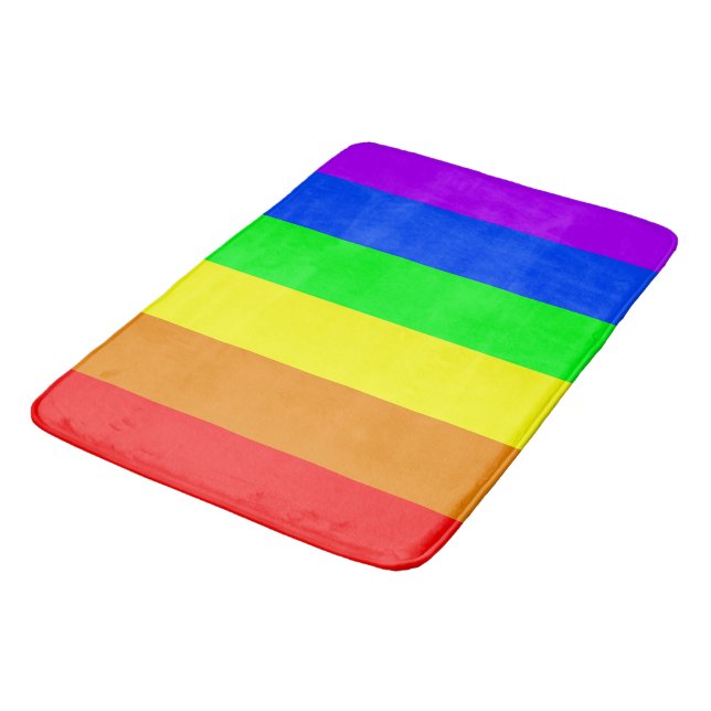 Rainbow colours, bright happy stunning stripes bath mat (Angled)