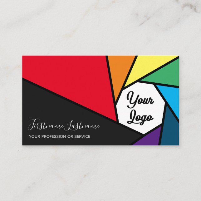 Rainbow colours camera aperture for Photographers  Business Card (Front)