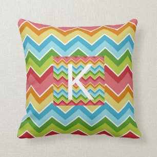 Rainbow colours chevron pattern Monogram Cushion