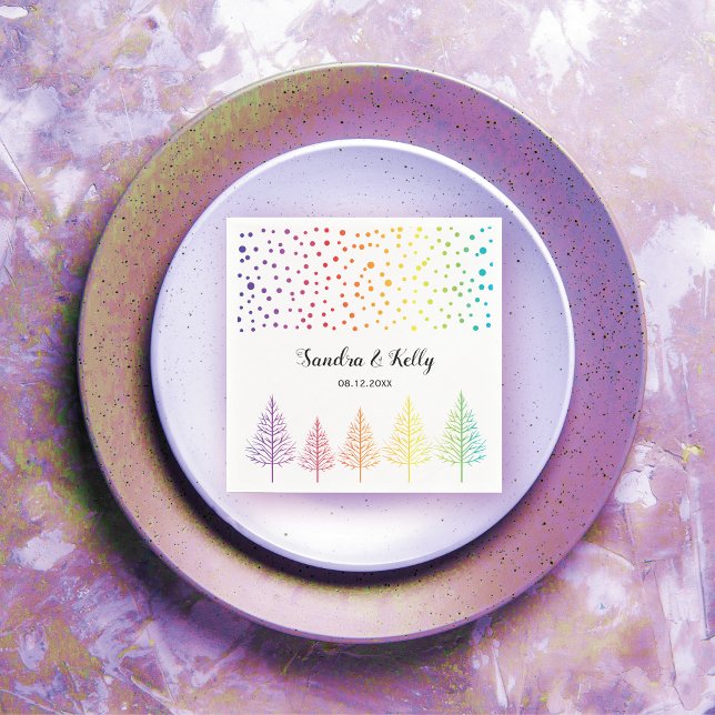 Rainbow colours confetti, trees gay lesbia wedding napkin (Creator Uploaded)