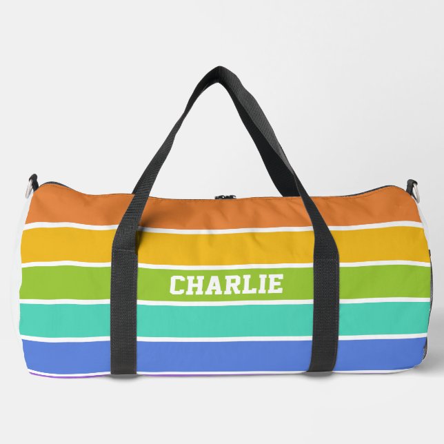 Rainbow Colours custom name Duffle Bag (Front)