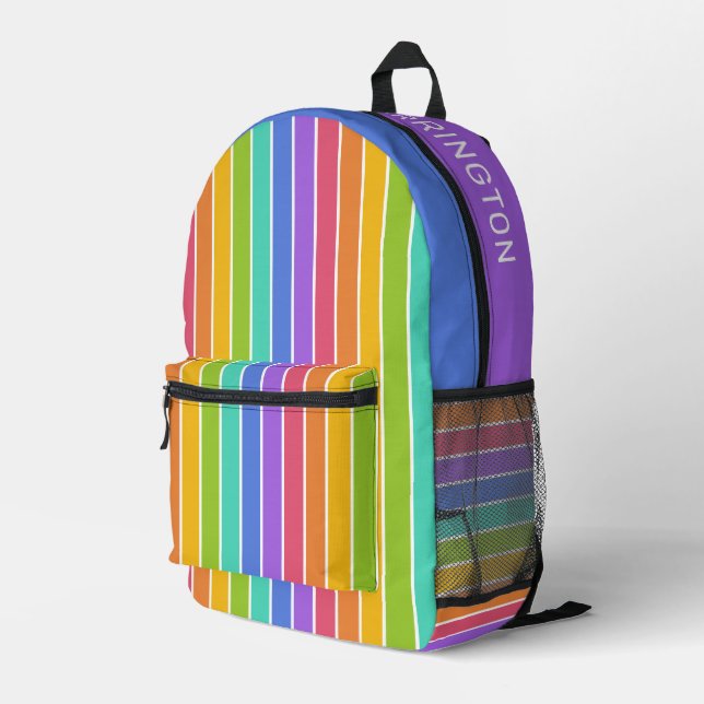 Rainbow Colours custom name Printed Backpack (Back Corner Right)