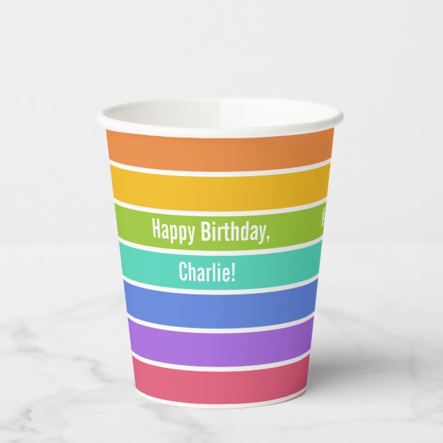 Rainbow Colours custom text Paper Cups (Left)