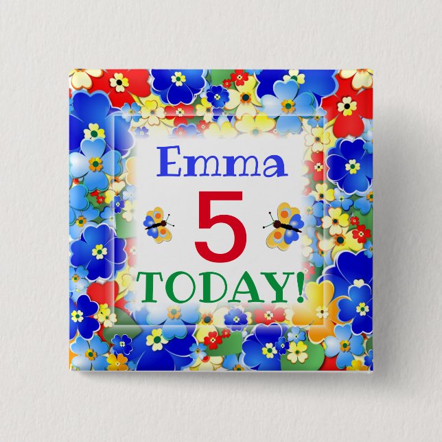 Rainbow Colours Customisable Age 15 Cm Square Badge (Front)