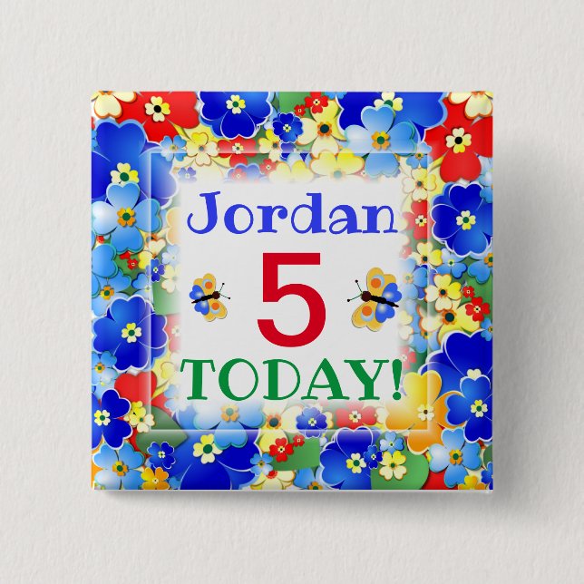 Rainbow Colours Customisable Age 15 Cm Square Badge (Front)