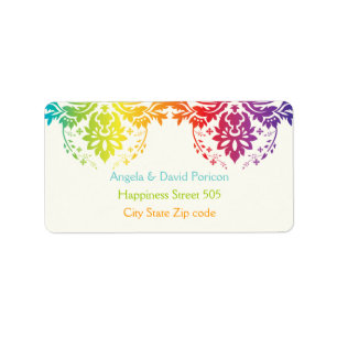 Rainbow colours damask request label