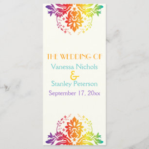 Rainbow colours damask wedding program programme