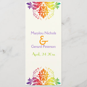 Rainbow colours damask wedding program programme