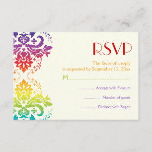 Rainbow colours damask wedding RSVP