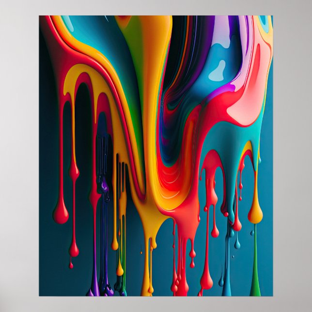 Rainbow Colours Dripping Paint Colourful Beautiful Poster (Front)