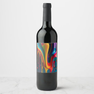 Rainbow Colours Dripping Paint Colourful Beautiful Wine Label