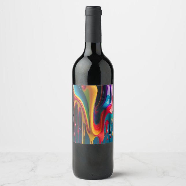 Rainbow Colours Dripping Paint Colourful Beautiful Wine Label (Front)