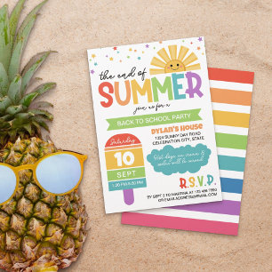 Rainbow Colours End of Summer Back to School Party Invitation