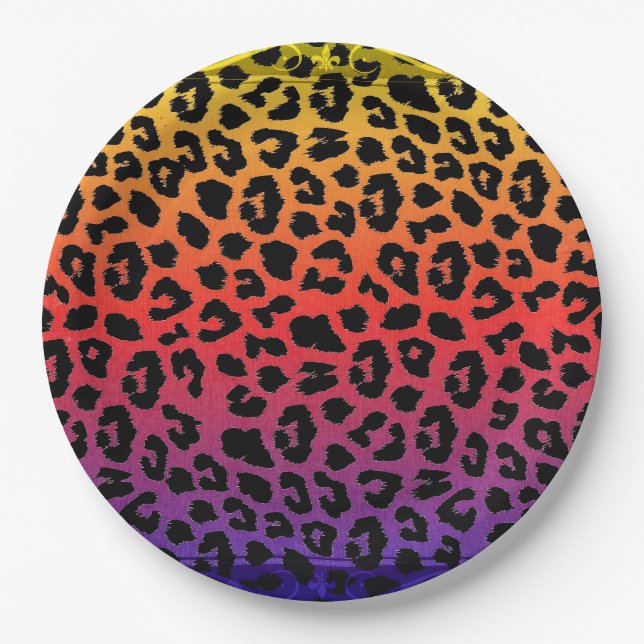 Rainbow Colours Fantasy Leopard Print Pattern Paper Plate (Front)