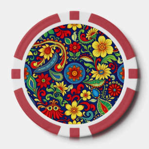 Rainbow Colours Flower Paisley Design Poker Chips