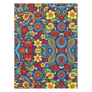 Rainbow Colours Flower Paisley Design Tablecloth