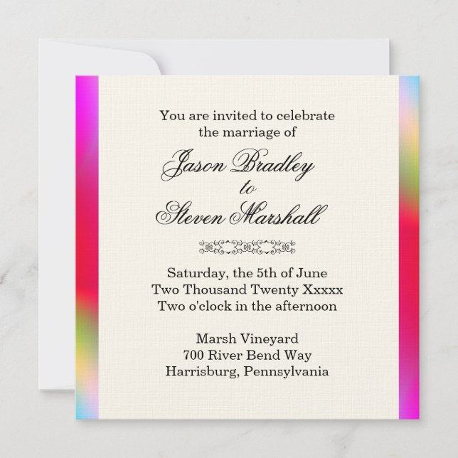 Rainbow Colours Gay Wedding Invitation (Front)