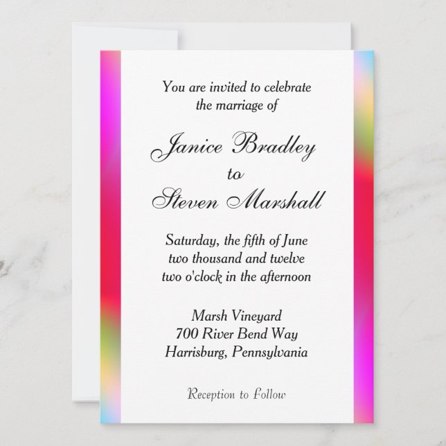 Rainbow Colours Gay Wedding Invitation (Front)