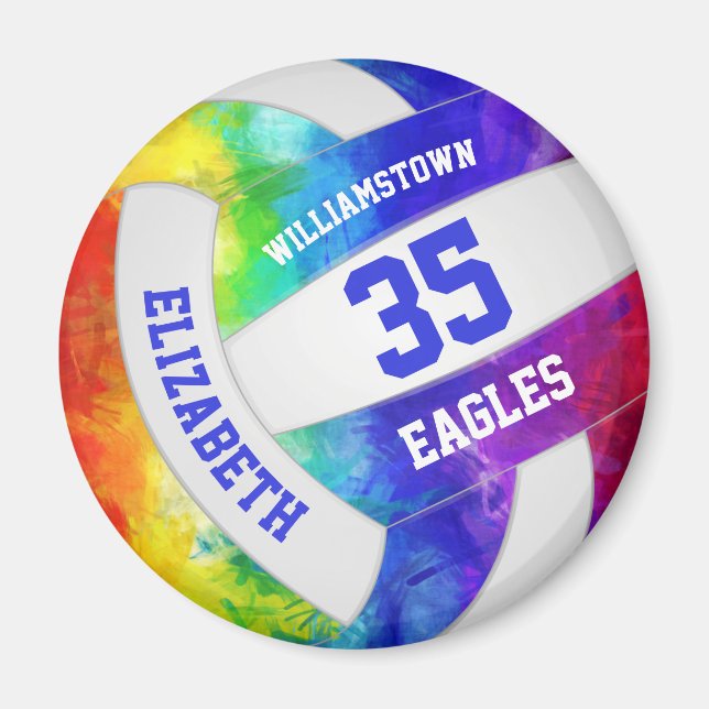 rainbow colours girly volleyball team name magnet (Front)