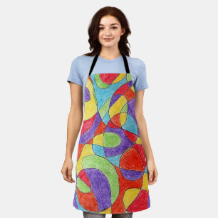 Rainbow Colours Hand Drawn Crayon Doodle Pattern Apron