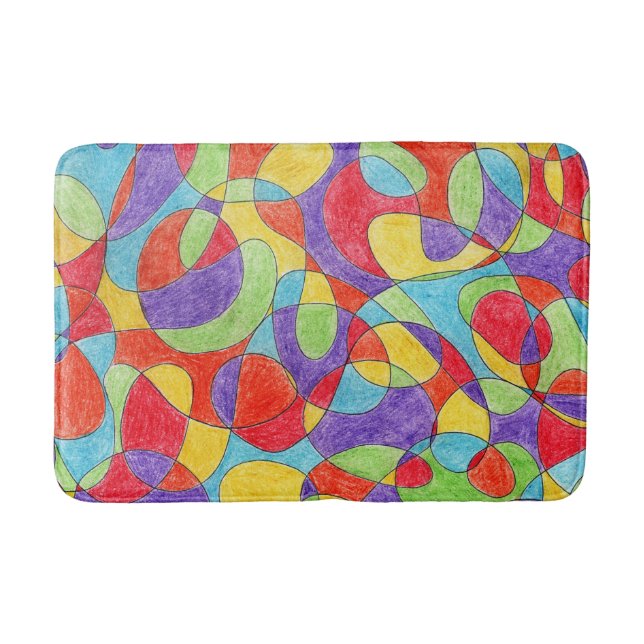 Rainbow Colours Hand Drawn Crayon Doodle Pattern Bath Mat (Front)
