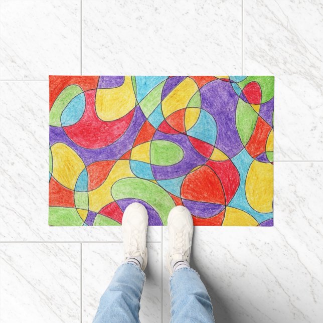 Rainbow Colours Hand Drawn Crayon Doodle Pattern Doormat (Indoor)