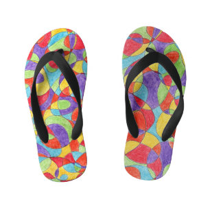 Rainbow Colours Hand Drawn Crayon Doodle Pattern Kid's Jandals