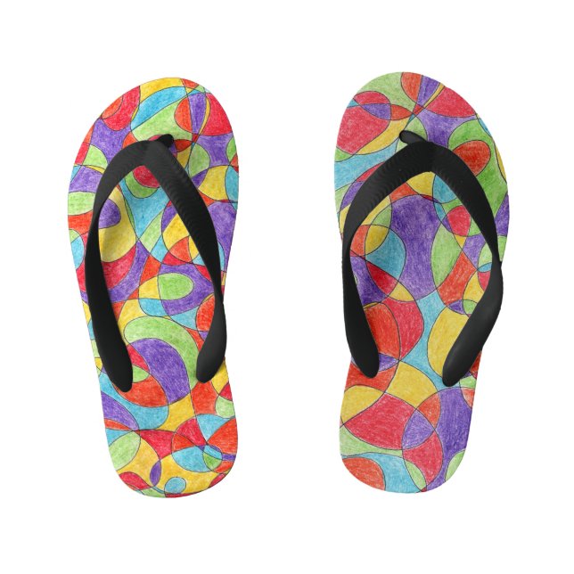 Rainbow Colours Hand Drawn Crayon Doodle Pattern Kid's Jandals (Footbed)