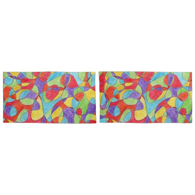 Rainbow Colours Hand Drawn Crayon Doodle Pattern Pillowcase (Back-Set)