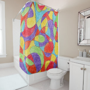 Rainbow Colours Hand Drawn Crayon Doodle Pattern Shower Curtain