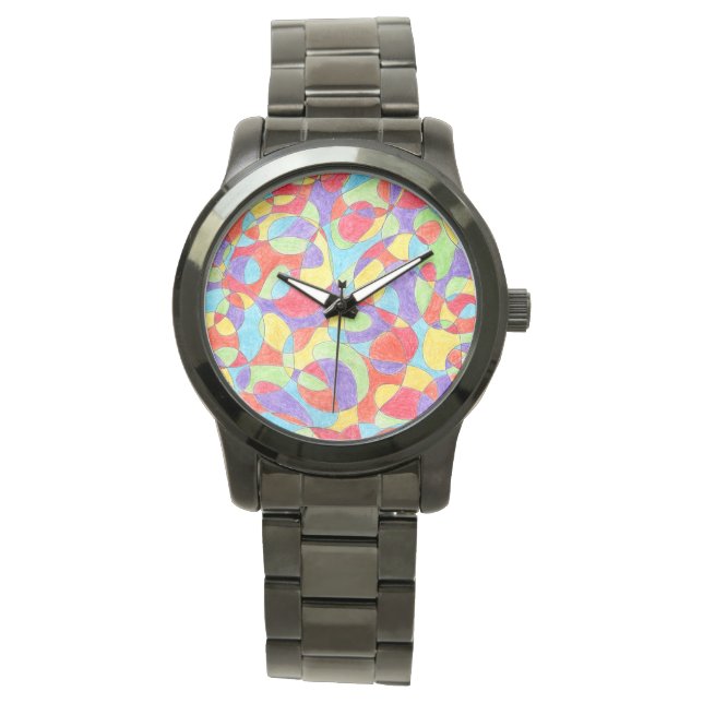 Rainbow Colours Hand Drawn Crayon Doodle Pattern Watch (Front)