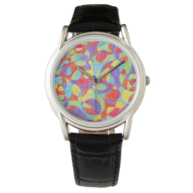 Rainbow Colours Hand Drawn Crayon Doodle Pattern Watch (Front)