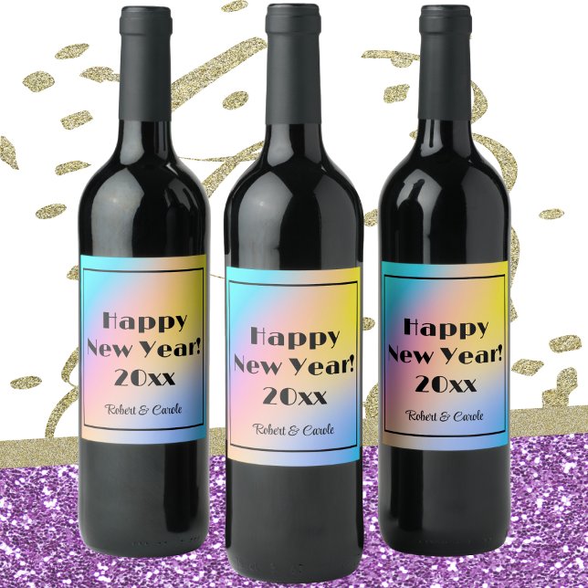 Rainbow Colours Happy New Year (6) Bottle Labels (Creator Uploaded)