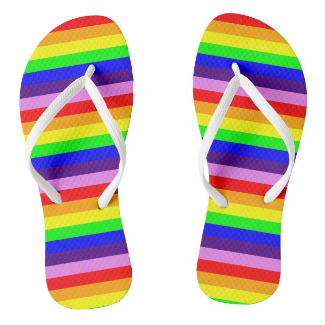 Rainbow Colours Horizontal Classic Stripes Colourf Jandals (Footbed)