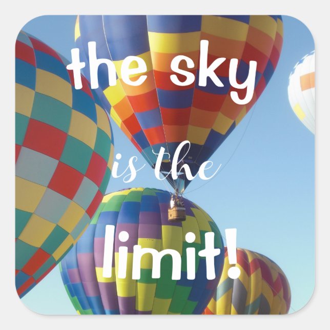 Rainbow Colours Hot Air Balloons Blue Sky Upbeat  Square Sticker (Front)