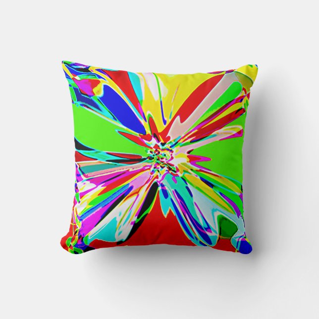 Rainbow Colours in Abstract Pinwheel Flower Design Cushion (Front)