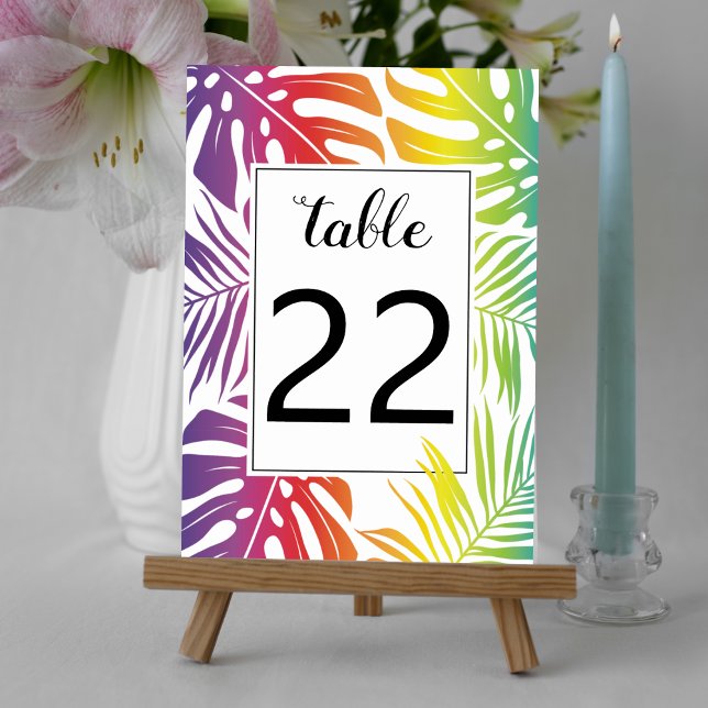 Rainbow colours leaf pattern gay lesbian wedding table number (Creator Uploaded)