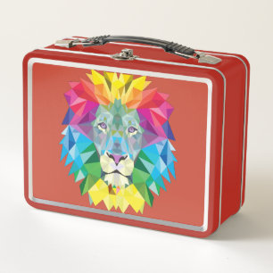 Rainbow Colours Lion Head Metal Lunch Box