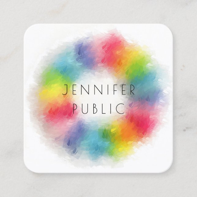Rainbow Colours Modern Abstract Elegant Template Square Business Card (Front)