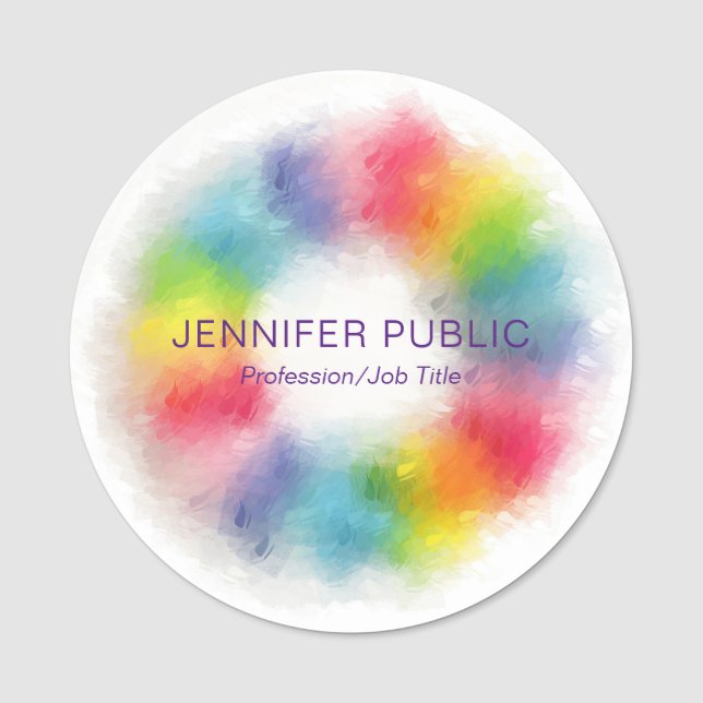 Rainbow Colours Modern Elegant Trendy Template Name Tag (Front)