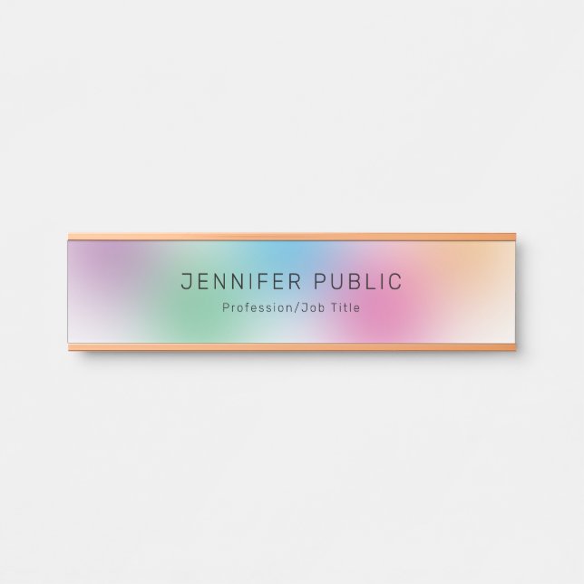 Rainbow Colours Modern Simple Template Rose Gold Door Sign (Front)