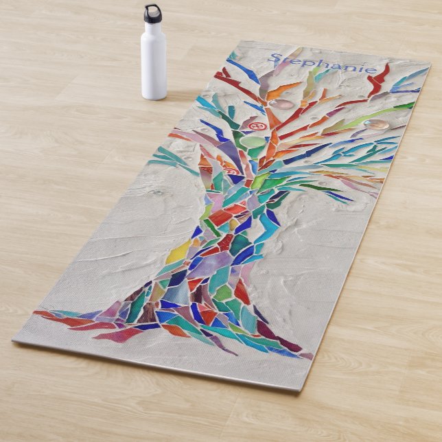 Rainbow Colours Mosaic Tree of Life Yoga Mat (In Situ)
