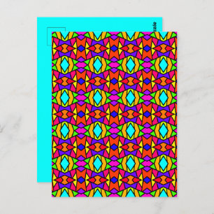 Rainbow Colours Patchwork Geometric Repeat Pattern Postcard
