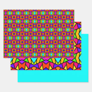 Rainbow Colours Patchwork Geometric Repeat Pattern Wrapping Paper Sheet