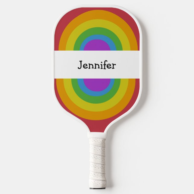 Rainbow Colours Personalised Pickleball Paddle (Front)