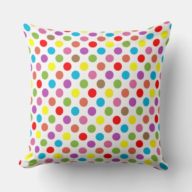 Rainbow colours polka dots pattern cushion (Front)