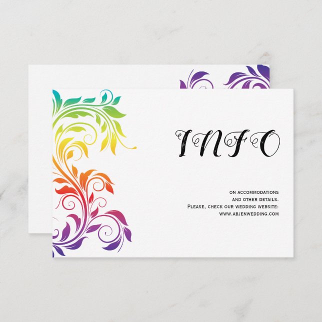 Rainbow colours scroll leaf gay lesbian wedding enclosure card (Front/Back)