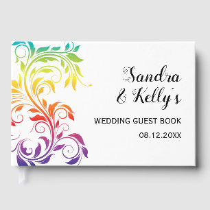 Rainbow colours scroll leaf gay lesbian wedding guest book